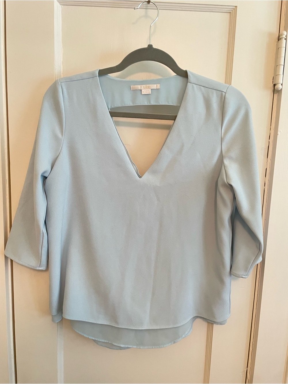 C&E Blue V-Neck Blouse with Silhouette Drape
